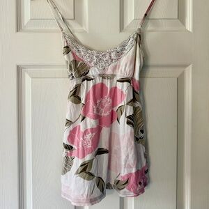 Abercrombie & Fitch Pink Floral Lace Trim Top